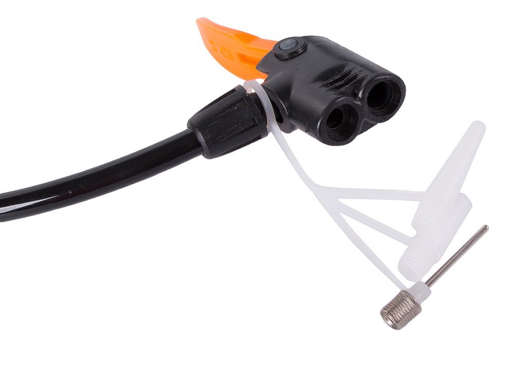 POMPKA SAMOCHODOWA NOŻNA DWUTŁOKOWA KOŃCOWKI ROWER AUTO DO PIŁEK MATERACA